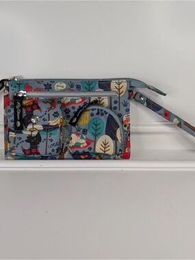 Lily Bloom Teal and Black Floral Zip Wristlet